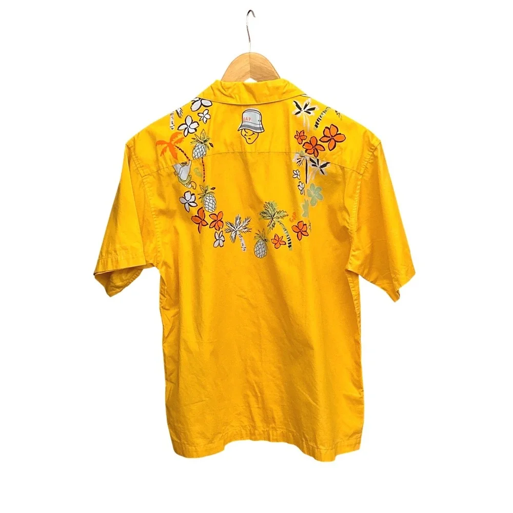 Y2K 2001 GAP Kids XXL Yellow Hawaiian Surf Shirt Tropical Y2K Surf Core Retro